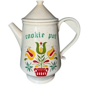 Vintage White McCoy Pennsylvania Dutch Retro Floral "Cookie Pot" Teapot Jar